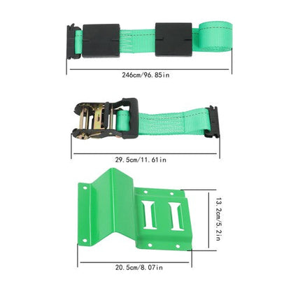 Heavy Duty E Track System 2 Ratchet Straps 4 Wheel Chocks Mounting Kit Green