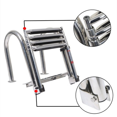 New Stainless Steel Telescoping Boat Ladder 4 Step Foldable Hand armrest