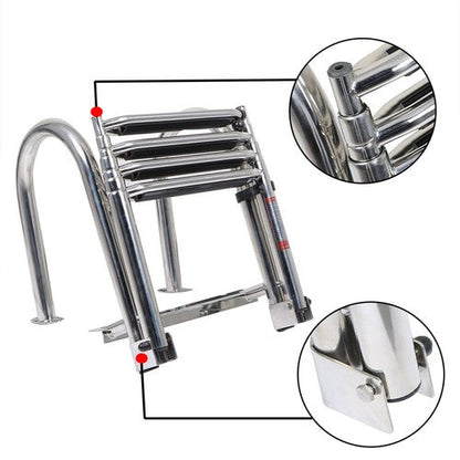 New Stainless Steel Telescoping Boat Ladder 4 Step Foldable Hand armrest