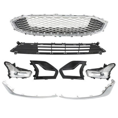 Front Upper + Lower Grill w/ Fog Lights + Chrome Trim For Ford Fusion 2019-2020