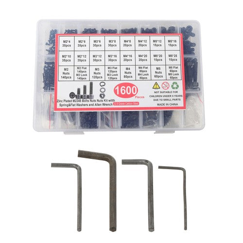 1600Pack alloy steel metric screw and nut combination kit M2 M3 M4 M5 With Box