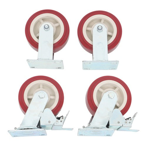 Four 6" red industrial casters 2 with brakes 2 without brakes