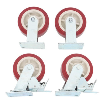 Four 6" red industrial casters 2 with brakes 2 without brakes