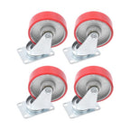 Four 4-inch red polyurethane galvanized casters with side brakes