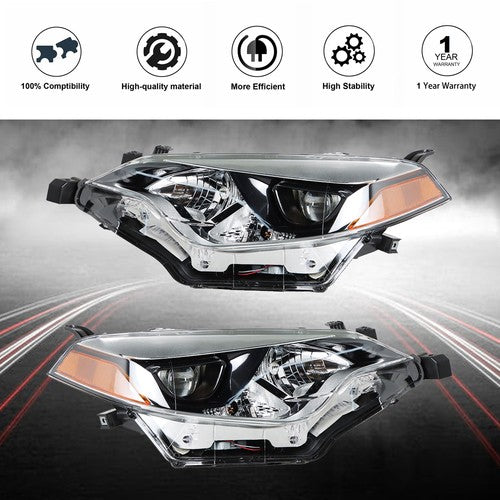 Halogen Front Headlight Lamps Chrome For Toyota Corolla 2014-16 Left+Right Side