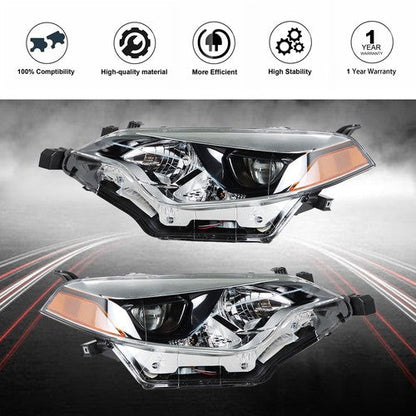 Halogen Front Headlight Lamps Chrome For Toyota Corolla 2014-16 Left+Right Side