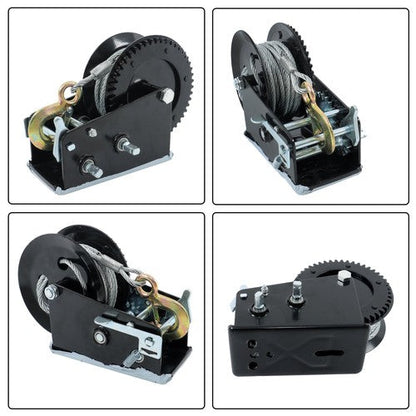 Winch Steel+Polyester Black 3500lbs 33ft 4:1/8:1 26mm Hook Bidirectional Ratchet