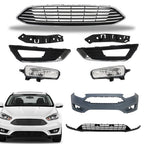 Chrome Black Complete Front Bumper Cover+Grill Set For Ford Focus 2015-2018