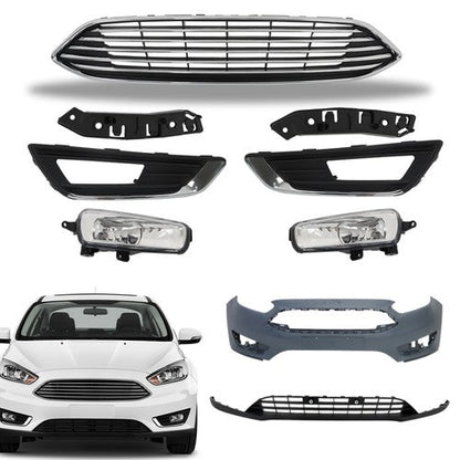 Chrome Black Complete Front Bumper Cover+Grill Set For Ford Focus 2015-2018