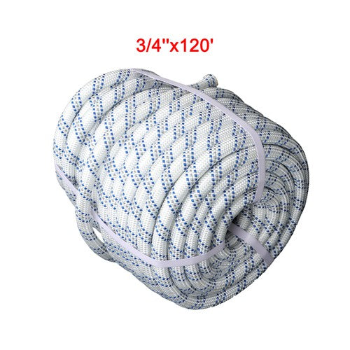 3/4" x 120' Double Braided Polyester Rope 3200 Lbs Breaking Strength For Swing