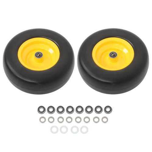 2Pcs 13x5.00-6 Flat Free Lawn Mower Tire And Wheel Solid Smooth Tread Yellow Rim