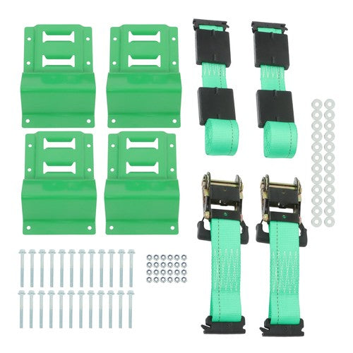 Heavy Duty E Track System 2 Ratchet Straps 4 Wheel Chocks Mounting Kit Green