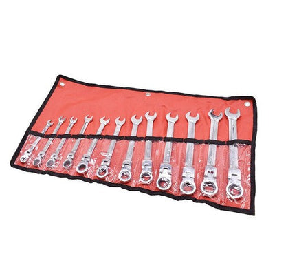 12pc Flexible Head Ratcheting Wrench Combination Spanner Tool Set 8-19mm Metric