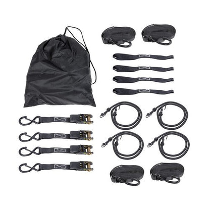 4 Pack Steel Ratchet Strap Black Fracture Strength 2200lbs 1in*15ft S Hooks