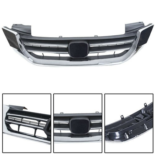 Headlights W/LED DRL Halogen& Bumper Grille For 13-15 Honda Accord Chrome Pair