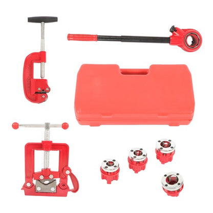 Handheld Pipe Cutter Thread Tool Pipe Threader Ratchet Type With 5 Dies Set