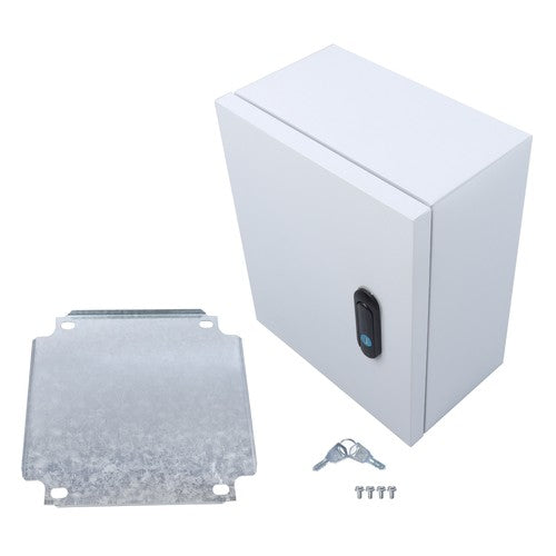 12x10x6" NEMA 4X Steel Electrical Box, IP56 Waterproof Lockable w/Mounting Plate