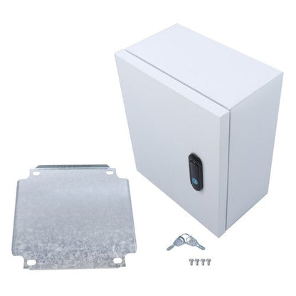 12x10x6" NEMA 4X Steel Electrical Box, IP56 Waterproof Lockable w/Mounting Plate
