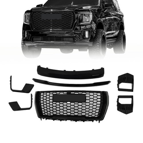 Gloss Black Front Bumper Grille Plastic 7pcs Suit For 2021-23 GMC Yukon&Yukon XL