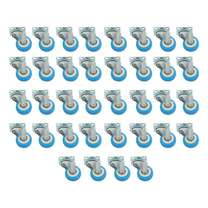 36 Pack Caster Swivel Plate On Blue Polyurethane Wheels 2" Size Wheels No Brake