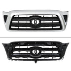 Pair Headlights Front Grille Chrome Shell W/Black Insert For 05-11 Toyota Tacoma