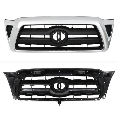 Pair Headlights Front Grille Chrome Shell W/Black Insert For 05-11 Toyota Tacoma