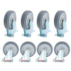 4Pcs Swivel Rubber Caster + 4 fixed wheels Total 8Pcs 5-Inch Grey Casters