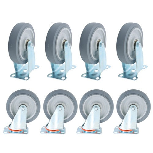 4Pcs Swivel Rubber Caster + 4 fixed wheels Total 8Pcs 5-Inch Grey Casters