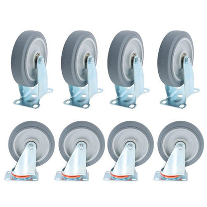 4Pcs Swivel Rubber Caster + 4 fixed wheels Total 8Pcs 5-Inch Grey Casters