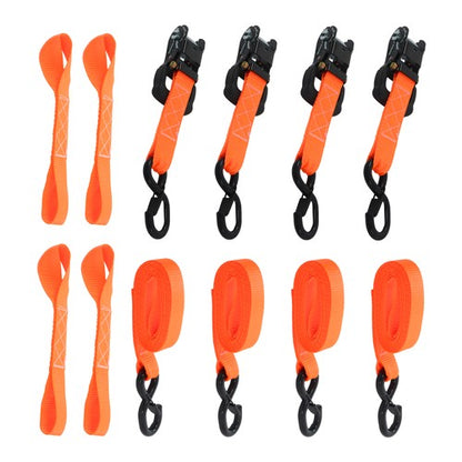4 Pack Steel Ratchet Strap Fracture Strength 5208lbs 1.6in*8ft with S Hooks