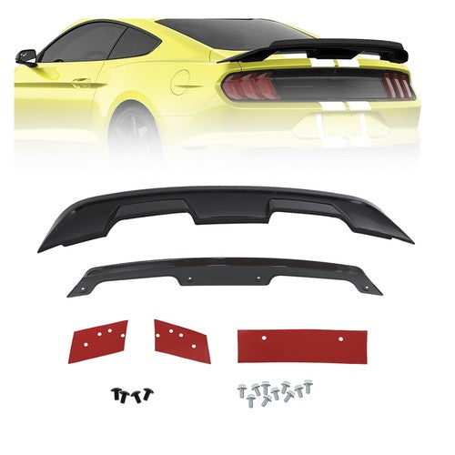 For Ford Mustang GT500 2015-23 Plastic Rear Spoiler W/ Smoke Gurney Flap Wicker