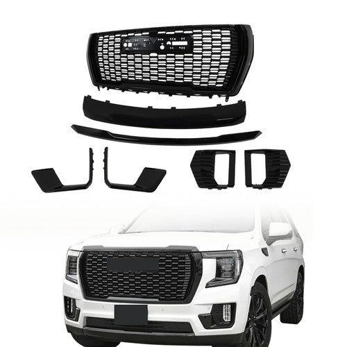 Gloss Black Front Bumper Grille Plastic 7pcs Suit For 2021-23 GMC Yukon&Yukon XL