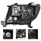 Halogen Headlights Fit For Toyota Tacoma 2005-2011 LED Tube Black Clear Lens