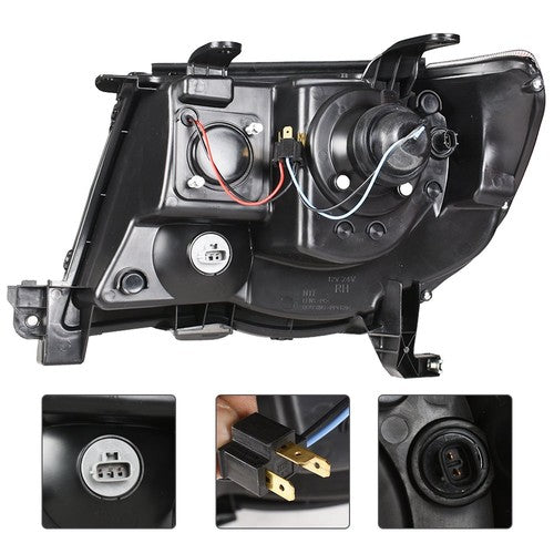 Halogen Headlights Fit For Toyota Tacoma 2005-2011 LED Tube Black Clear Lens