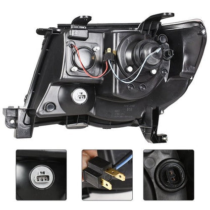 Halogen Headlights Fit For Toyota Tacoma 2005-2011 LED Tube Black Clear Lens