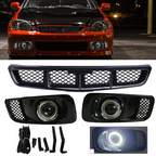 For 1999-2000 Honda Civic Clear Lens LED Fog Light Lamps DRL & BLACK GRILLE 3PCS