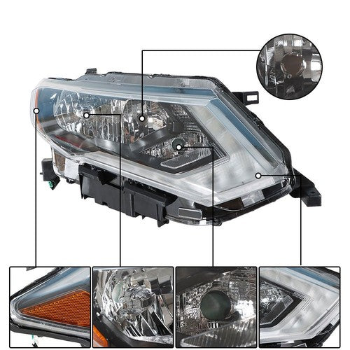 LH+RH For Nissan Rogue 2017-2019 Headlamps Assembly Clear Lens Halogen Chrome