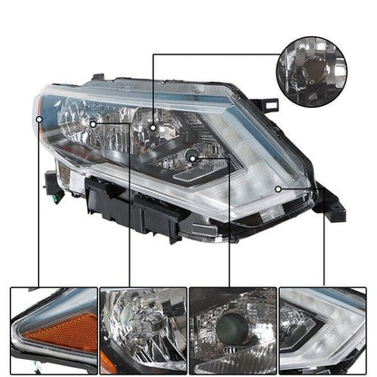 LH+RH For Nissan Rogue 2017-2019 Headlamps Assembly Clear Lens Halogen Chrome