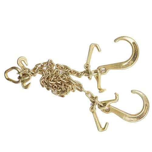New 5/16''x3' G70 V-Chain Bridle w/8" Medium J Hooks,T- Hook&J-Hook w/Grab Hooks