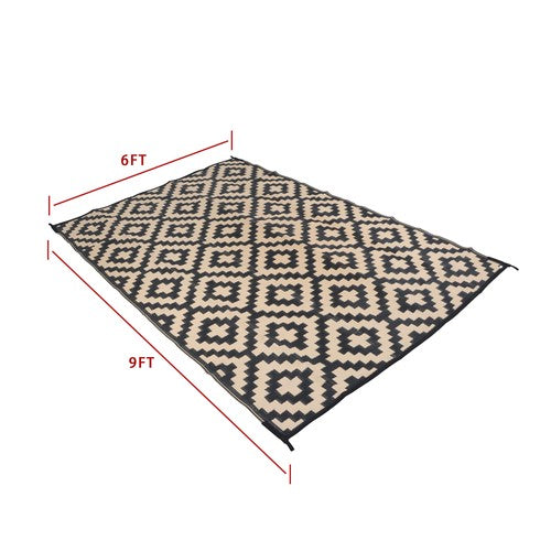Waterproof Outdoor Rug Outdoor Plastic Straw Rug 6' x 9' Black & Beige Carpet