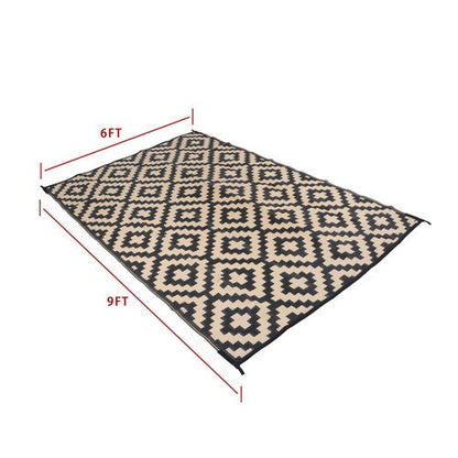 Waterproof Outdoor Rug Outdoor Plastic Straw Rug 6' x 9' Black & Beige Carpet