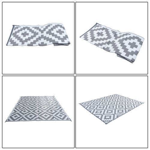 8x10 ft RV Mat Outdoor Plastic Straw Rug Carpet Waterproof Gray & White