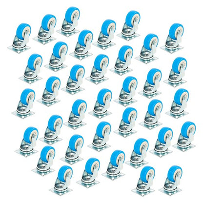 36 Pack Caster Swivel Plate On Blue Polyurethane Wheels 2" Size Wheels No Brake