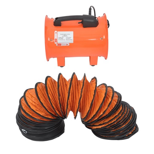 Steel Portable Blower 180W 900CFM 3450RPM 8 Inch 33ft Ducting Orange