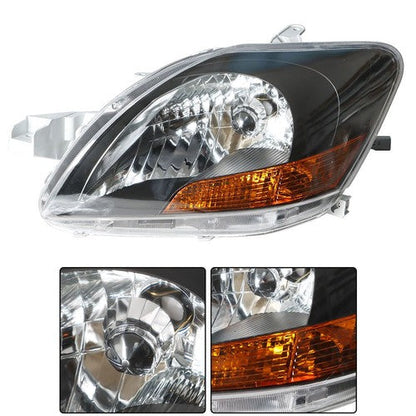 Left & Right Pair Headlights Headlamps Black Housing For Toyota Yaris 2007-2012