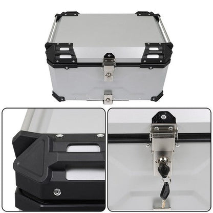 65L Top Case Tail Box Waterproof Luggage Scooter Trunk Storage Silver Motorcycle