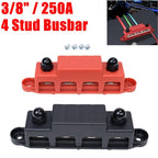 3/8" / 250A 4 Stud Busbar Bus Bar Power Distribution Terminal Block Red&Black
