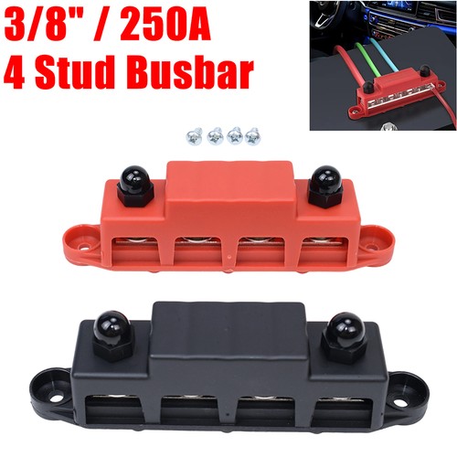 3/8" / 250A 4 Stud Busbar Bus Bar Power Distribution Terminal Block Red&Black