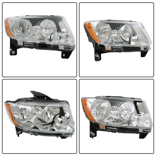 Halogen Clear Pair Chrome For Jeep Grand Cherokee 11-13 Compass 11-17 Headlights