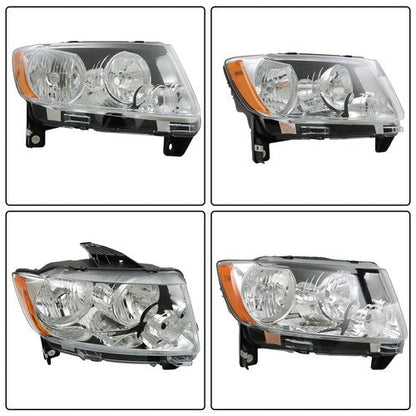Halogen Clear Pair Chrome For Jeep Grand Cherokee 11-13 Compass 11-17 Headlights